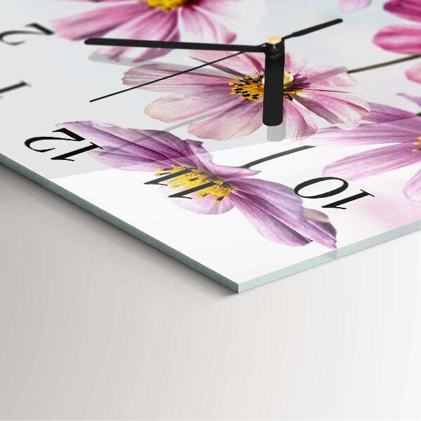 Vierkante glazen wandklok Bloemen