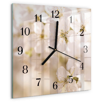 Vierkante glazen wandklok Bloemen