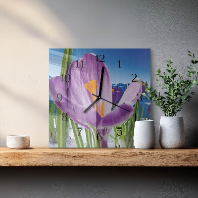 Vierkante glazen wandklok Lente