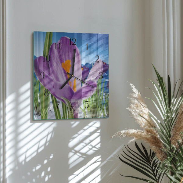 Vierkante glazen wandklok Lente