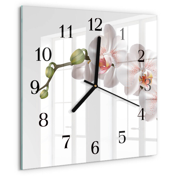 Vierkante glazen wandklok Orchidee