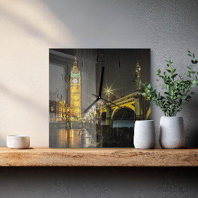 Vierkante glazen wandklok Londen