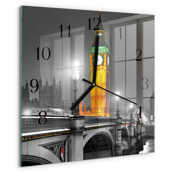 Vierkante glazen wandklok Big Ben