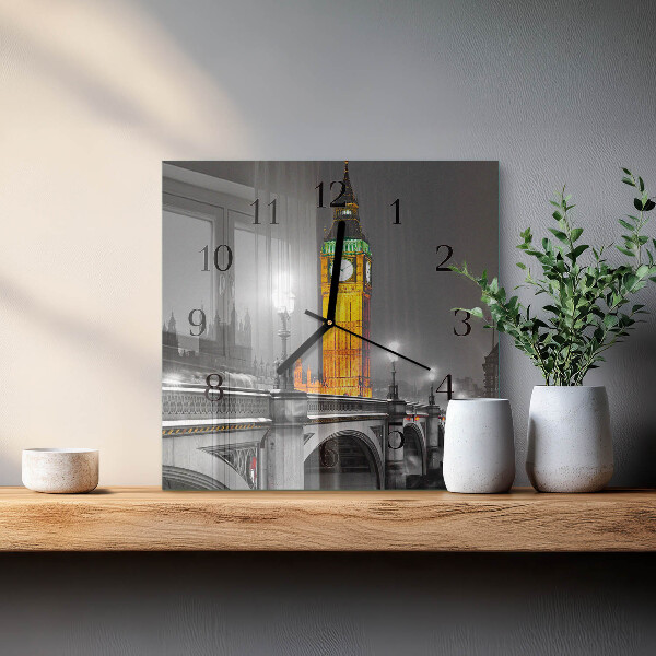 Vierkante glazen wandklok Big Ben