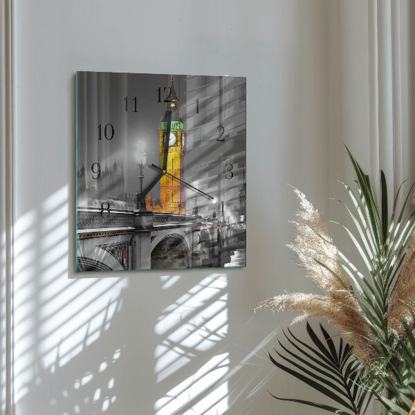 Vierkante glazen wandklok Big Ben