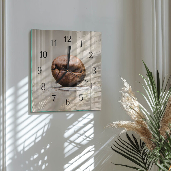 Vierkante glazen wandklok Koffieboon