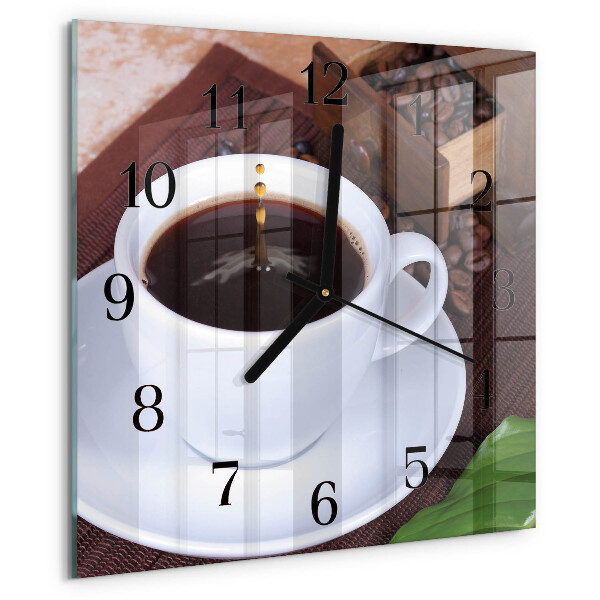 Vierkante glazen wandklok Koffie