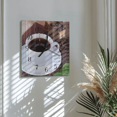Vierkante glazen wandklok Koffie
