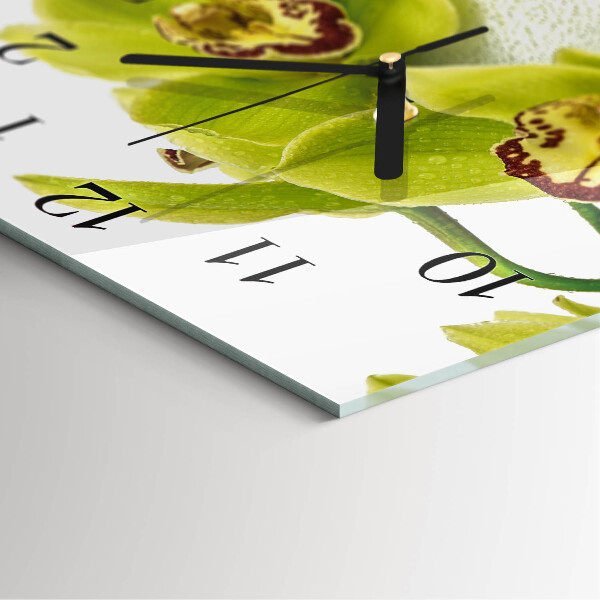 Vierkante glazen wandklok Orchidee