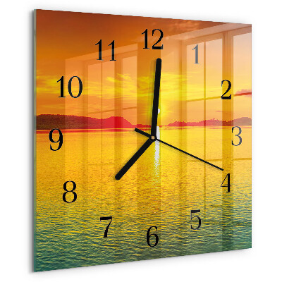 Vierkante glazen wandklok Zonsondergang
