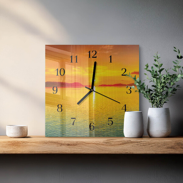 Vierkante glazen wandklok Zonsondergang