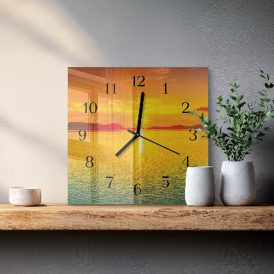 Vierkante glazen wandklok Zonsondergang