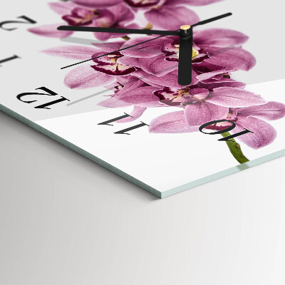 Vierkante glazen wandklok Orchidee