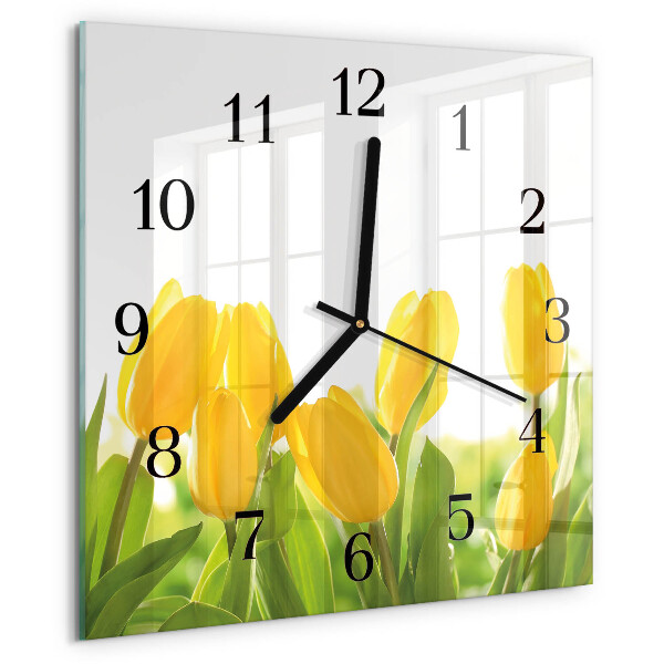 Vierkante glazen wandklok Tulpen
