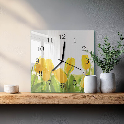 Vierkante glazen wandklok Tulpen