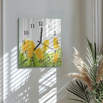 Vierkante glazen wandklok Tulpen