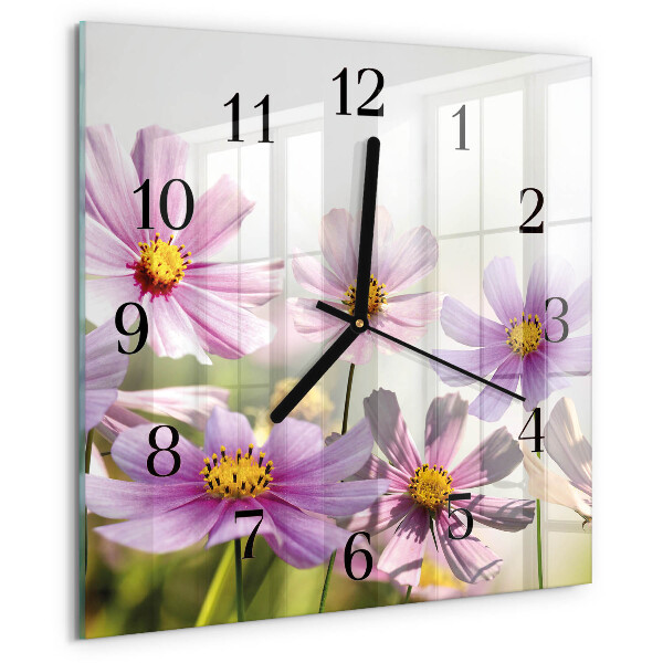 Vierkante glazen wandklok Bloemen