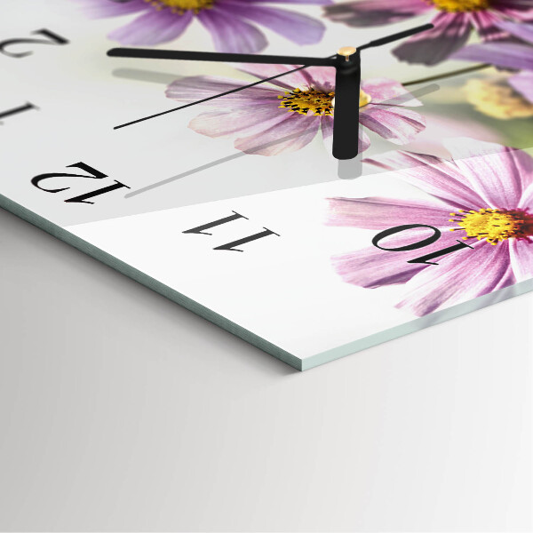 Vierkante glazen wandklok Bloemen
