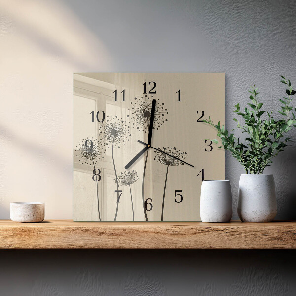 Vierkante glazen wandklok Bloemen