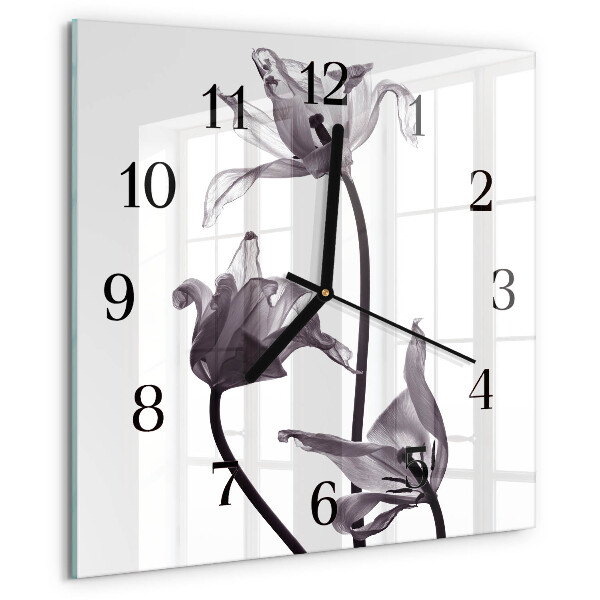 Vierkante glazen wandklok Bloemen