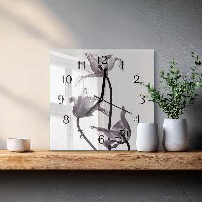 Vierkante glazen wandklok Bloemen