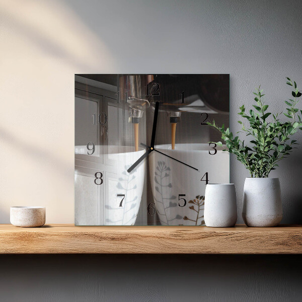 Vierkante glazen wandklok Koffiemachine