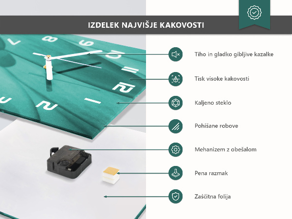 Vierkante glazen wandklok Kosmos