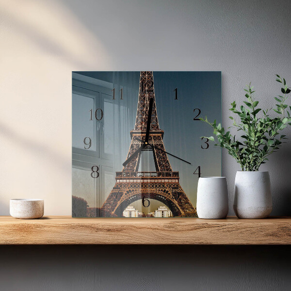 Vierkante glazen wandklok Eiffeltoren