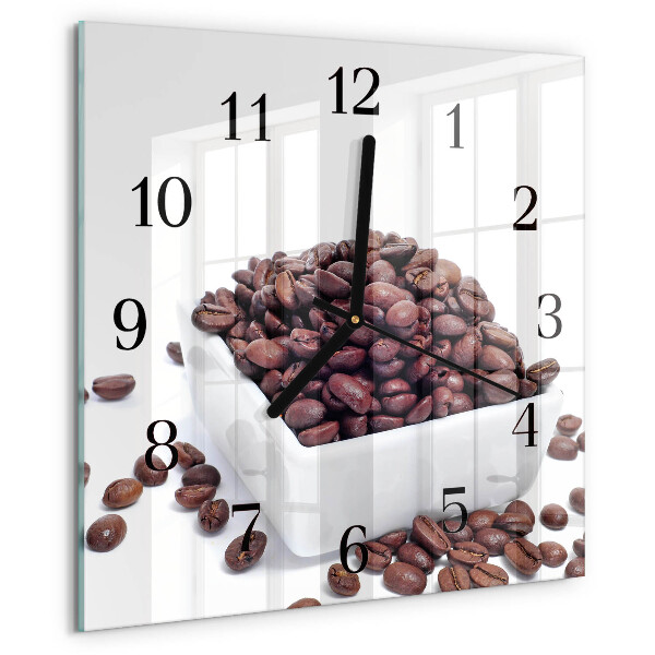 Vierkante glazen wandklok Koffiebonen