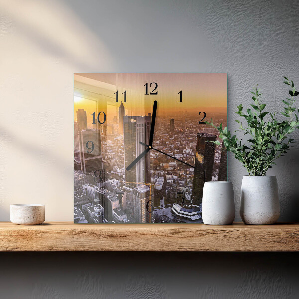 Vierkante glazen wandklok Zonsondergang