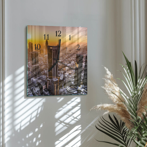 Vierkante glazen wandklok Zonsondergang