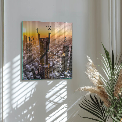 Vierkante glazen wandklok Zonsondergang