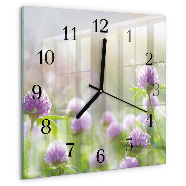 Vierkante glazen wandklok Bloemen
