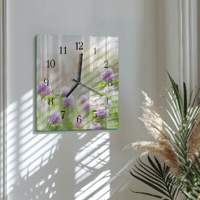 Vierkante glazen wandklok Bloemen