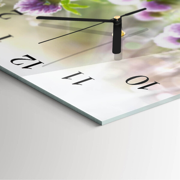 Vierkante glazen wandklok Bloemen