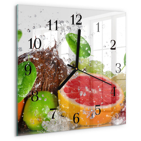 Vierkante glazen wandklok Fruit