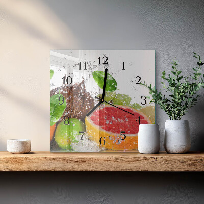 Vierkante glazen wandklok Fruit