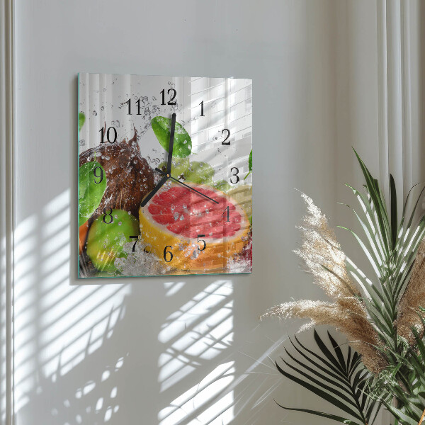 Vierkante glazen wandklok Fruit