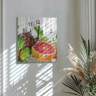 Vierkante glazen wandklok Fruit