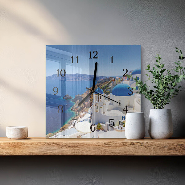 Vierkante glazen wandklok Santorini