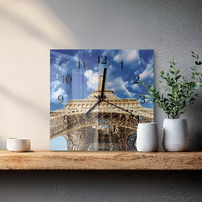 Vierkante glazen wandklok Eiffeltoren