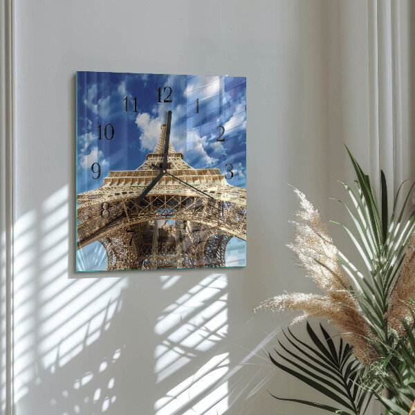 Vierkante glazen wandklok Eiffeltoren