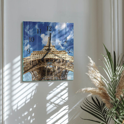 Vierkante glazen wandklok Eiffeltoren