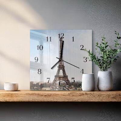 Vierkante glazen wandklok Eiffeltoren