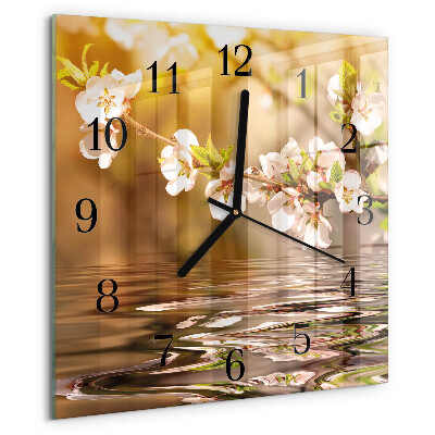 Vierkante glazen wandklok Bloemen