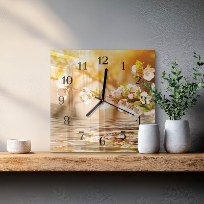 Vierkante glazen wandklok Bloemen