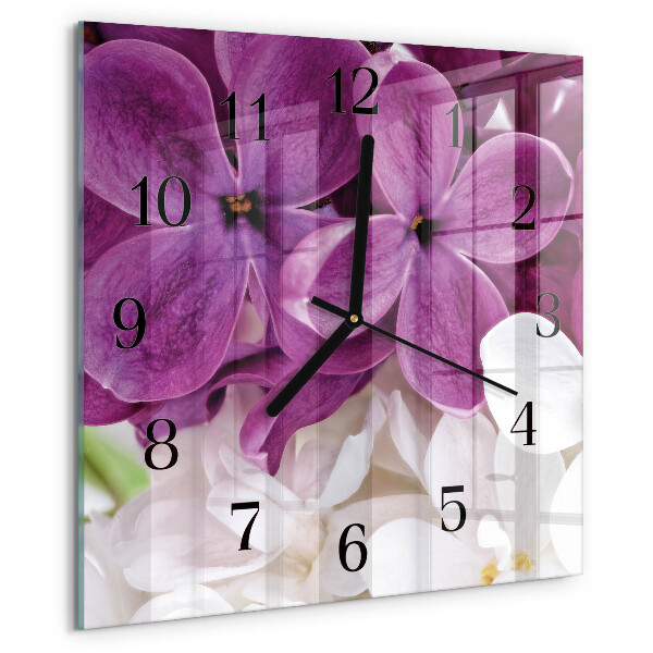 Vierkante glazen wandklok Bloemen