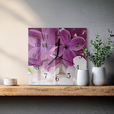 Vierkante glazen wandklok Bloemen