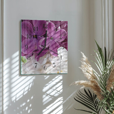 Vierkante glazen wandklok Bloemen