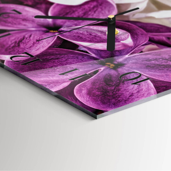 Vierkante glazen wandklok Bloemen